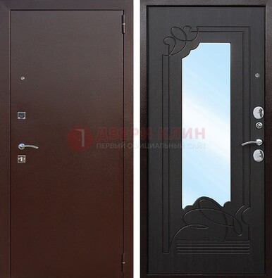 Входная дверь с порошковым напылением Медный антик/Венге с зеркалом ДЗ-64 в Хотьково