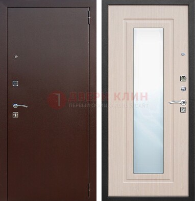 Входная дверь с порошковым покрытием филенчатой МДФ и зеркалом ДЗ-65 в Хотьково