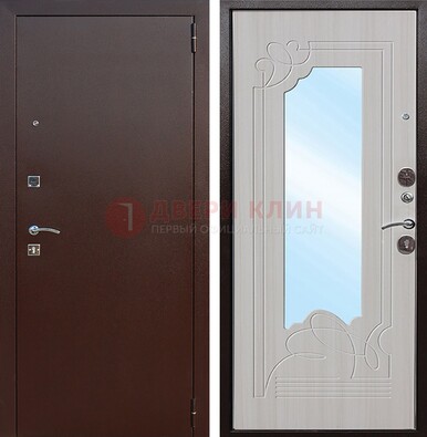 Стальная дверь с порошковым покрытием с резной МДФ и зеркалом ДЗ-66 в Хотьково