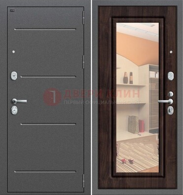 Серая стальная дверь с зеркалом винорит внутри ДЗ-6 в Хотьково
