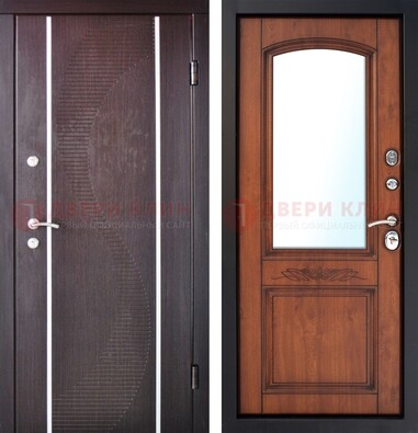 Входная серая дверь с порошковым напылением и МДФ Белый дуб с зеркалом ДЗ-88 в Хотьково