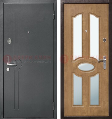 Железная серая дверь с порошковым напылением и МДФ с зеркалом ДЗ-90 в Хотьково