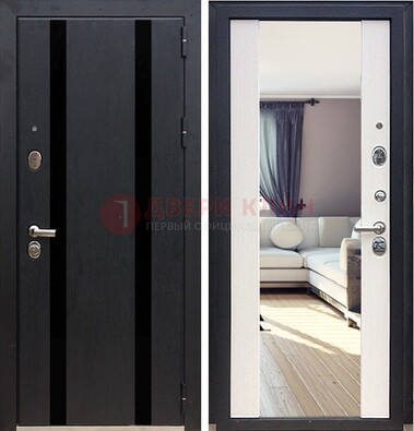 Черная входная дверь с зеркалом МДФ внутри ДЗ-9 в Химках