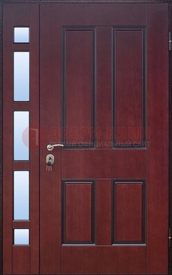 Красная входная полуторная дверь со стеклом ПЛ-10 в Ликино-Дулево