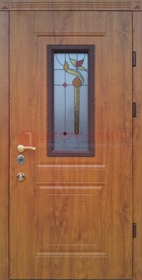 Железная дверь с МДФ и витражом ВЖ-24 в Хотьково